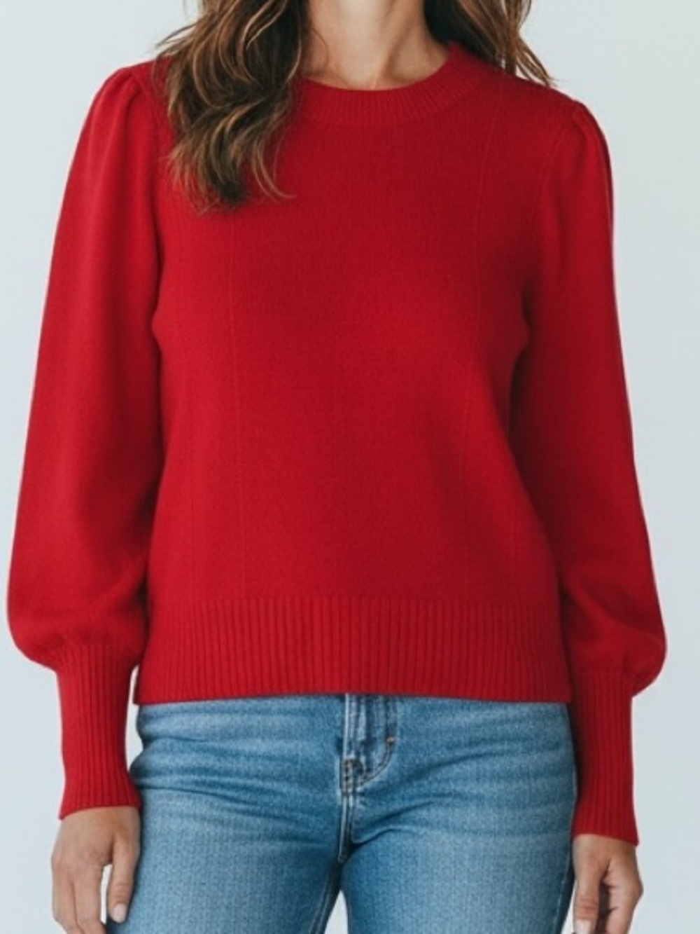HILL HOUSE WOMENS Merino Wool Sweater Balloon Sleeve RED Soft OVERSIZED Size S